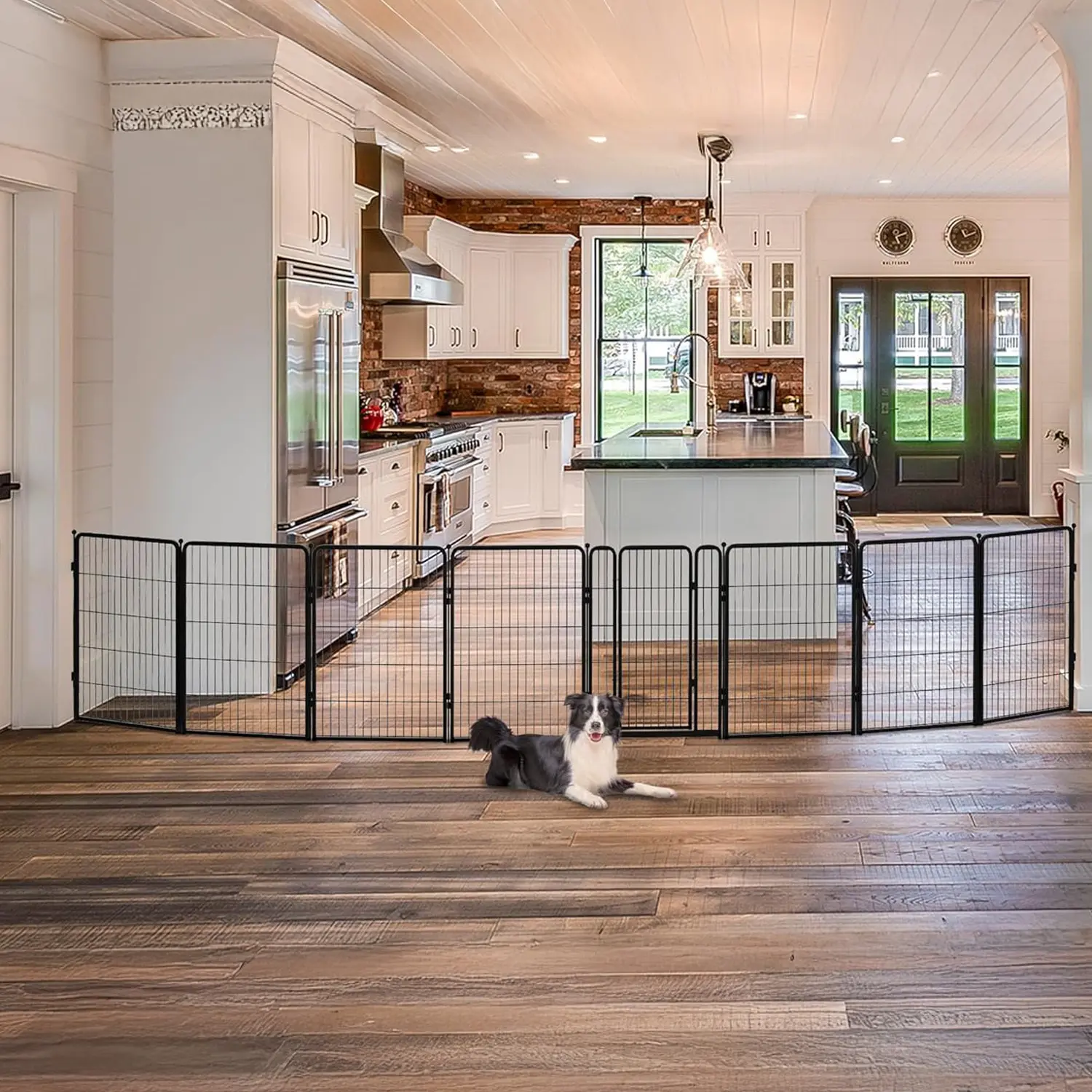 FXW Dog Gate Extra Wide Indoor Use, 24"/32"/40"/45" Height, Adjustable Width Up to 92"/111"/137"/165"/183"/219" Inch with 4/6/8 Wire Panels, for Puppies and Small/Medium/Large Dogs