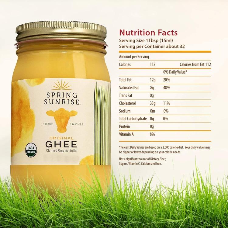 Spring Sunrise Organic Grass Fed Ghee Butter - USDA Certified Organic Clarified Butter - Paleo, Keto Friendly, Non-GMO, Gluten, & Casein Free Cooking Oil - Sustainably Sourced (16oz Jar) for Baking - Bake Taffy