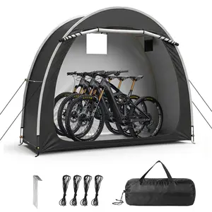 Black Arc Shape Outdoor Storage Shed, Double Doors Front & Right Side with Storage Bags, Fiberglass Pole Frame 210D PU Silver Coated Oxford Cloth Bike Storage Tent with Carry Bag