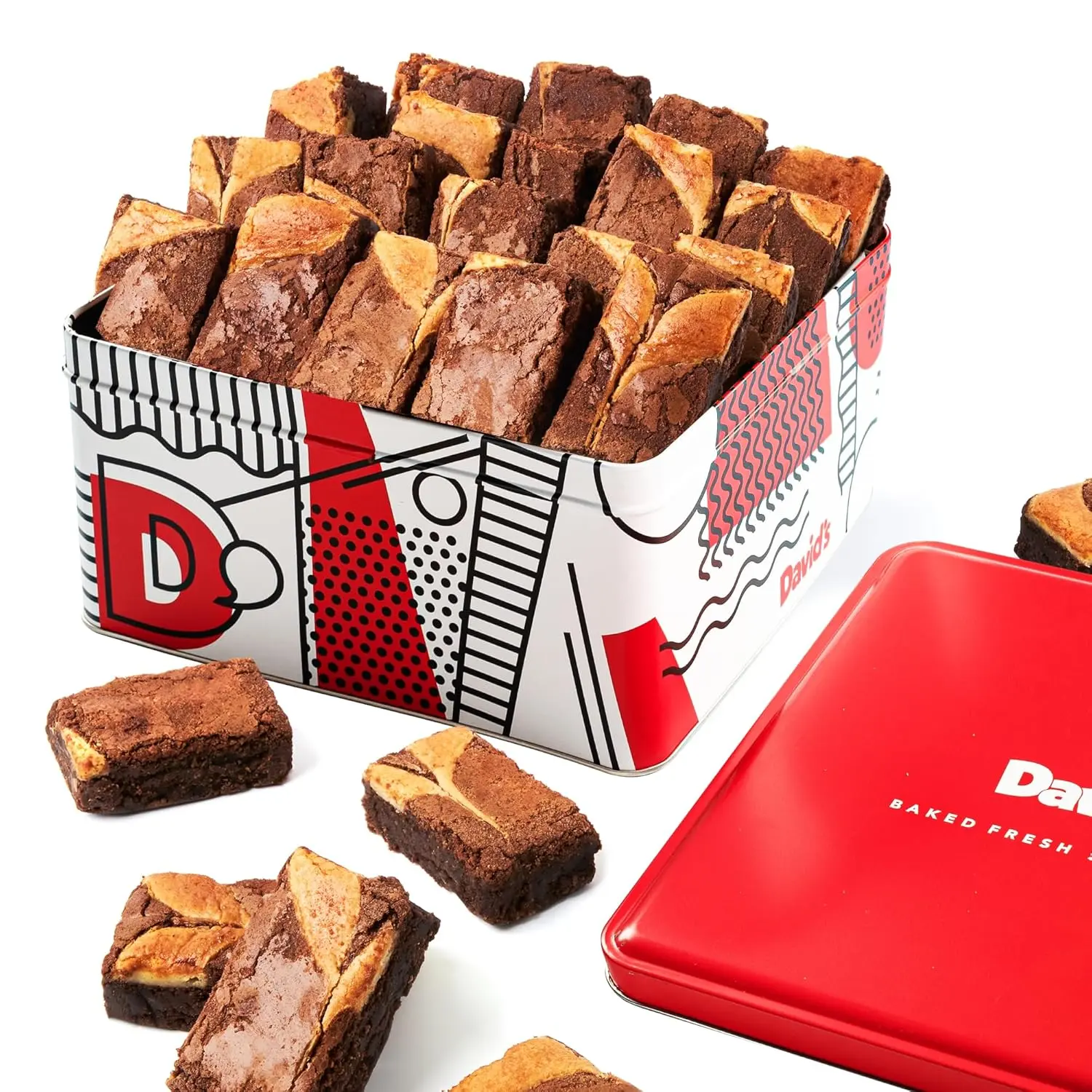 DAVID'S COOKIES Fresh-Baked Chocolate Cheesecake Brownie, 2 lb Gourmet Snack Cake Gift Tin - Ideal for Sharing, Celebrations