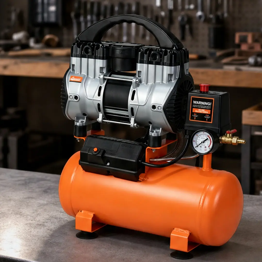 1.5HP 2 Gallon Oil-Free Quiet Air Compressor, Portable Electric Mini Compressor for Home Garage Tire Inflation, Pneumatic Tools, Spray Painting, Nail Guns, Airbrushing, Automotive Maintenance, DIY Workshop, Black+Orange/Orange Steel Options