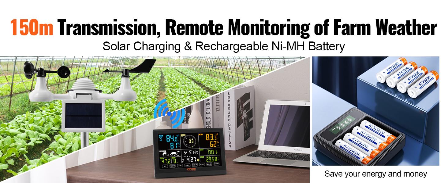 VEVOR 7-in-1 Wi-Fi Weather Station with 7.5 in Digital Display, Solar Wireless Outdoor Sensor, IPX6 Waterproof, Real-Time Data, Alarm Alerts for Temperature, Humidity, Wind Speed-Direction, Rain, Batteries, Indoor-Outdoor Use, Solar Wireless Thermometer, VEVOR 7-in-1 Wi-Fi Weather Station with 7.5 in Digital Display, Solar Wireless Outdoor Sensor, IPX6 Waterproof, Real-Time Data, Alarm Alerts for Temperature, Humidity, Wind Speed-Direction, Rain, Batteries, Indoor-Outdoor Use, Solar Wireless Thermometer,
