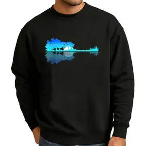 Men’s Long Sleeve Sweatshirt with Guitar Musician Lake Shadow Love Artwork