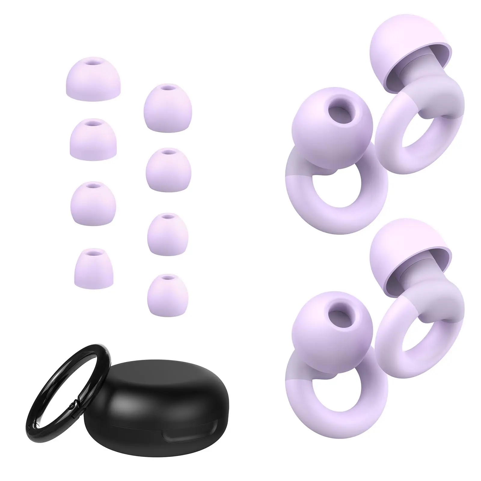 JUSTRVN Reusable Ear Plugs for Sleep, 25dB Soft Silicone Noise Reduction for Adults, Low-Profile Design for Motorcycles & Concerts, 2 Pairs & 8 Tip Sizes, Ear Protection, Silicone Ear Plugs, Creators