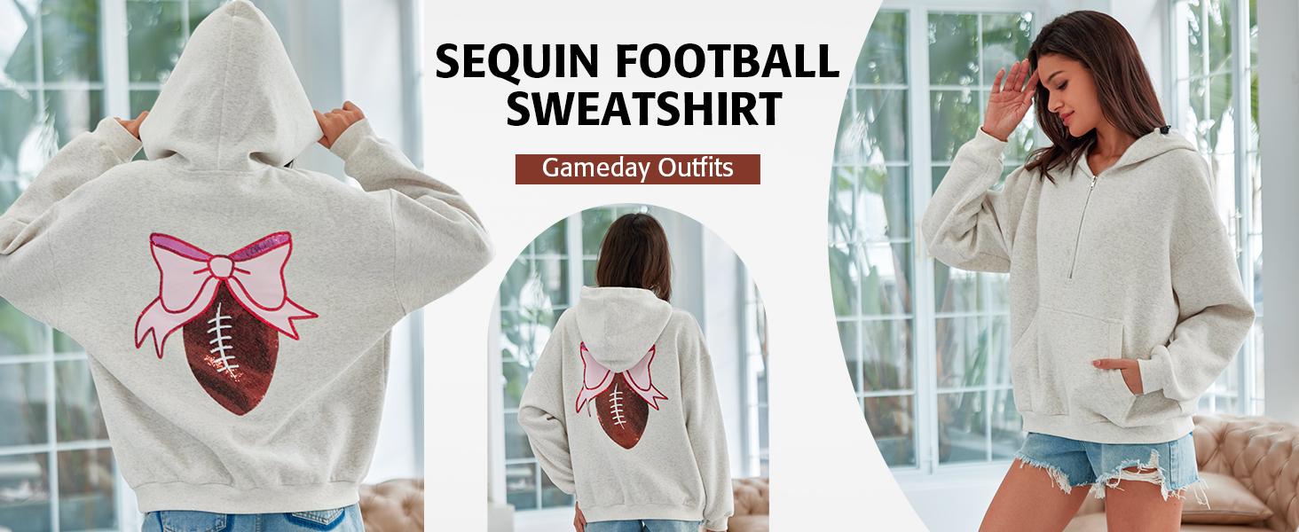 Women's Gameday Football Sequin Oversized Half Zip Fleece Pullover Hoodies Long Sleeve Fashion Half Zip Sweatshirt Fallfreshness Winter 2025 Women's Gameday Football Sequin Oversized Half Zip Fleece Pullover Hoodies Long Sleeve Fashion Half Zip Sweatshirt Fallfreshness Winter 2025