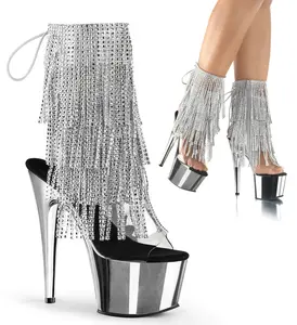 Pleaser Adore-1017RSF Women's All-Seasons Ankle Boot Height Fashion High Heels Footwear with Rhinestone Fringe