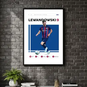 [ SPORT UNFRAMED - SALE UP TO 45% ] Lewandowski Barcelona Premium Series Soccer Poster European Football Wall Decor