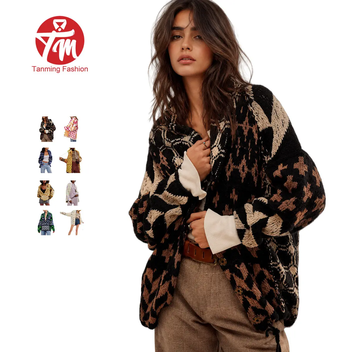 Tanming Women's Oversized Geometric Checkered Cardigan Sweater Long Sleeve Drop Shoulder Chunky Knit Plaid Shawl Collar Coats Y2k Print for Autumn Winter Casual Wear Polyester Material Breathable Fit Medium Tops,summerwins Lightweigh