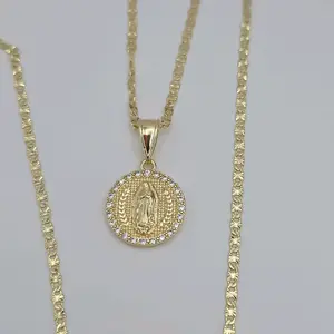 VIRGIN MARY beautiful necklace gold-plated regular style 18"inches shorter size round pendant fancy design