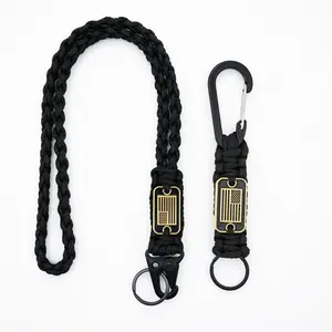 550 Paracord Lanyard Keychain 2-Pack, USA Flag Tactical Braided Neck Strap with Clip for EDC Outdoor Camping Hiking Gear