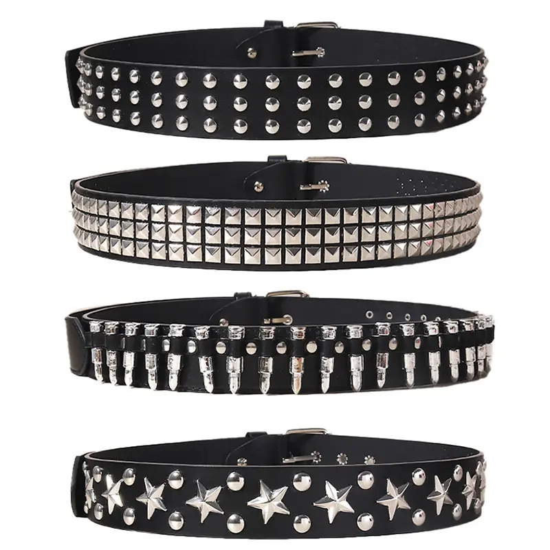 Punk PU Leather Studded Waist Belt - Star Decorated Gold Rivet Accessory, 4 Unique Styles, 1 Size, Unisex Cross Belt for Men Women, Fashion Clothes Accessory, Star Decorated Belt