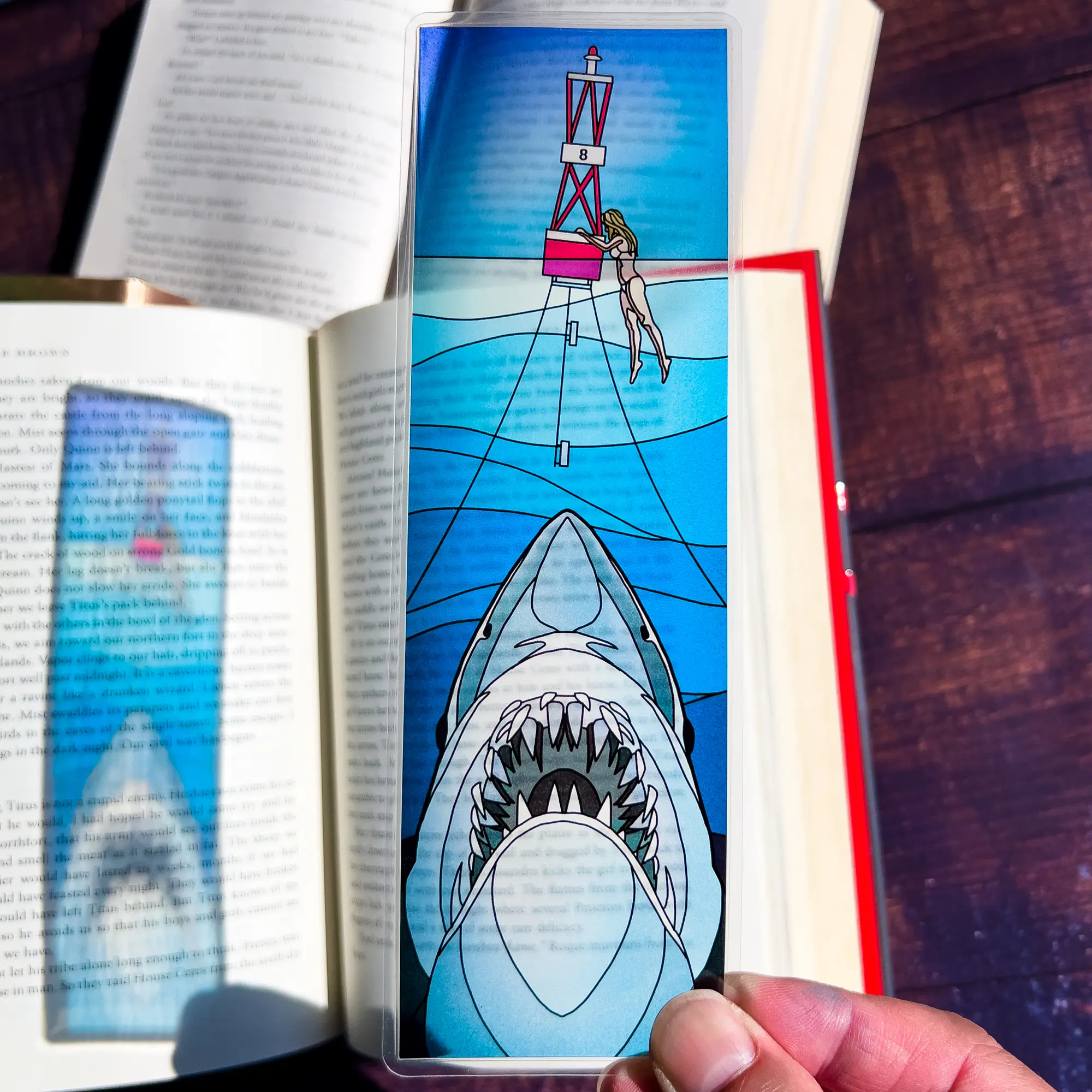 Jaws Stained Glass Bookmarks (Shark Transparent Bookmark, Fantasy Book Reader Gift)