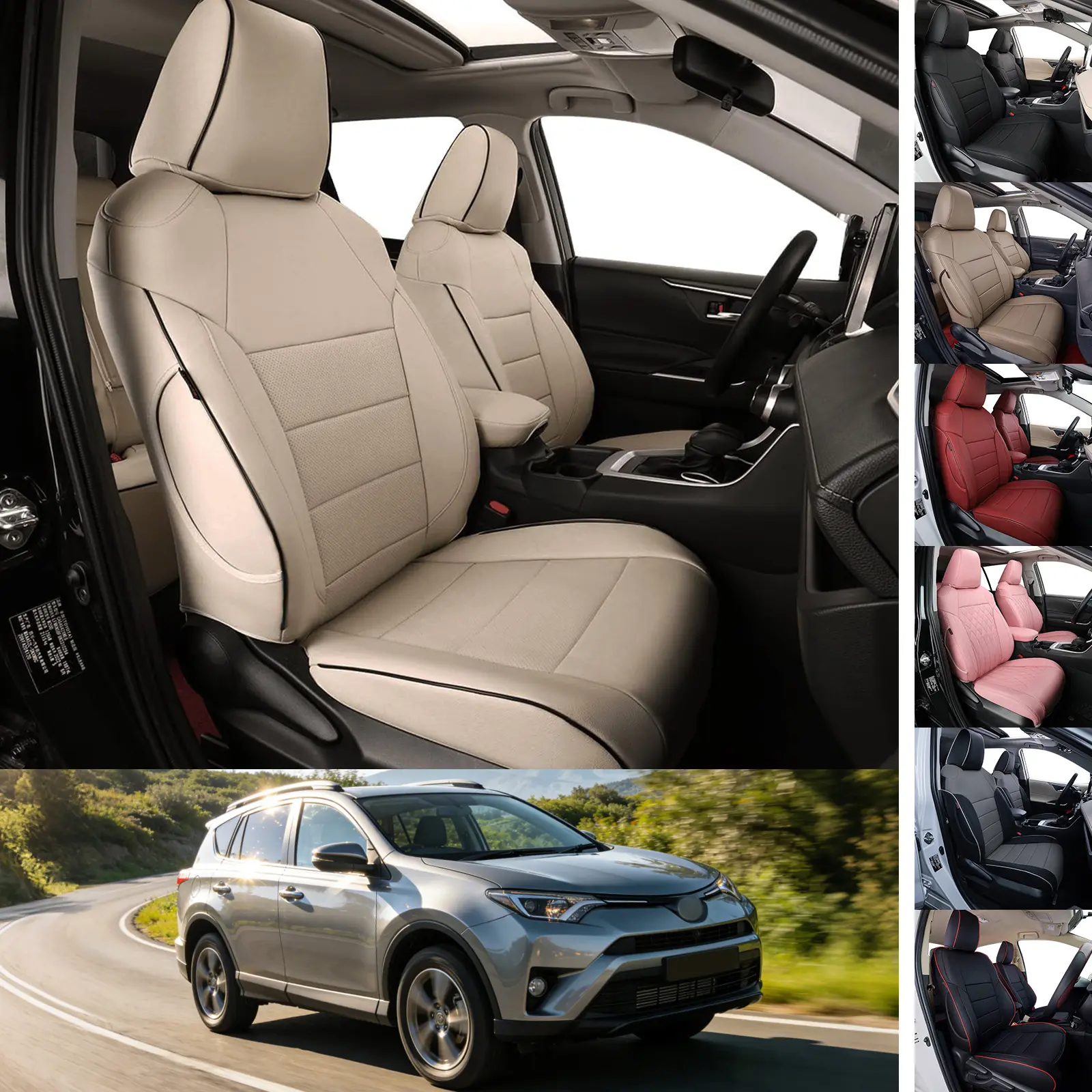 EKR Custom Fit Car Seat Covers & Car Seat Cushion for Toyota RAV4 (2013-2025 Hybrid LE, Platinum, Limited Ed., SE, XLE, Adventure Ed., TRD Off-Road), Genuine Leather, Waterproof, Stain-Resistant, Easy Install, 2-Year Warranty, Father's Day Gift, Full Set,