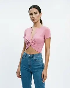 Coval Twist Front Crop Top - Strawberry Pink