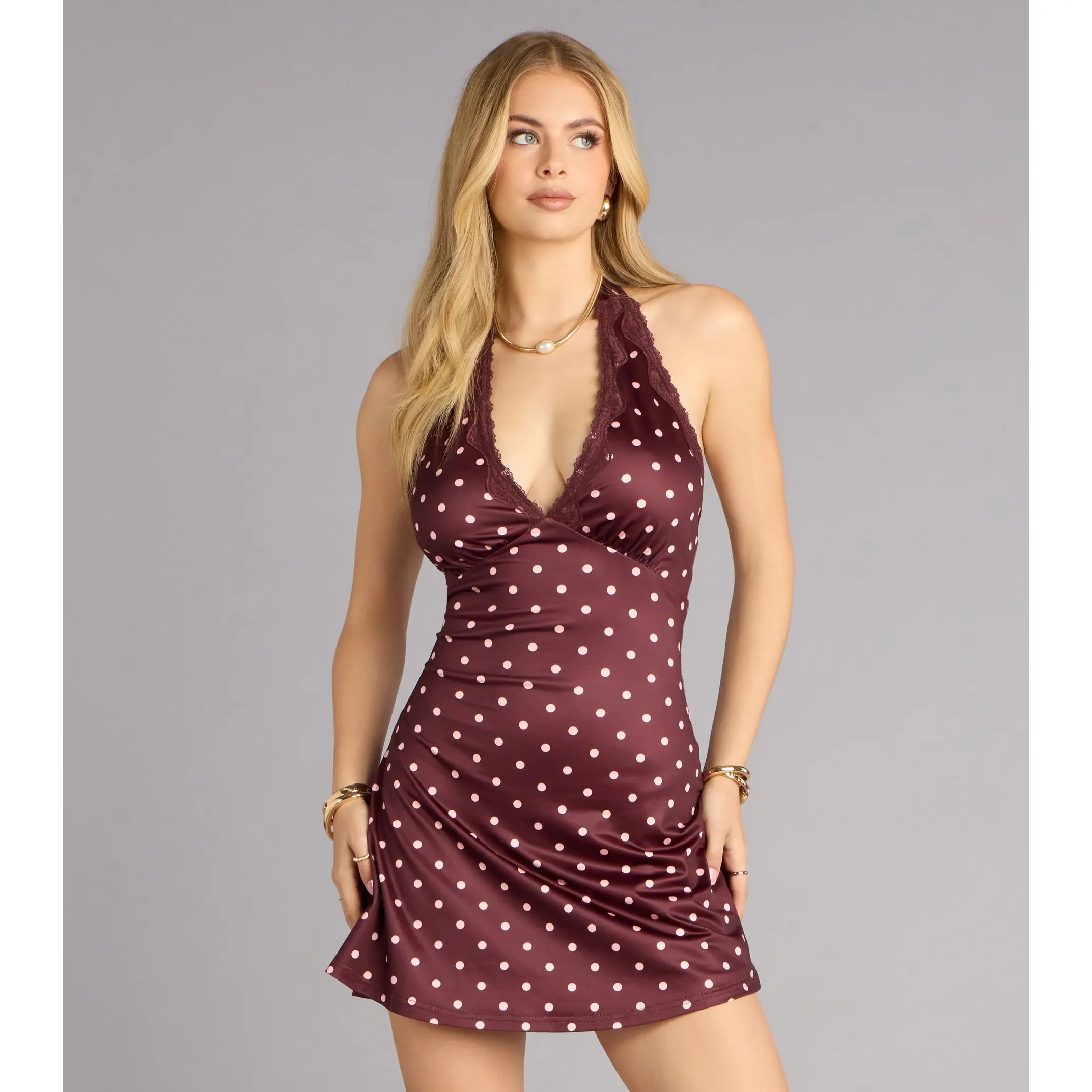 Sweet With A Twist Polka Dot Halter Mini Dress
