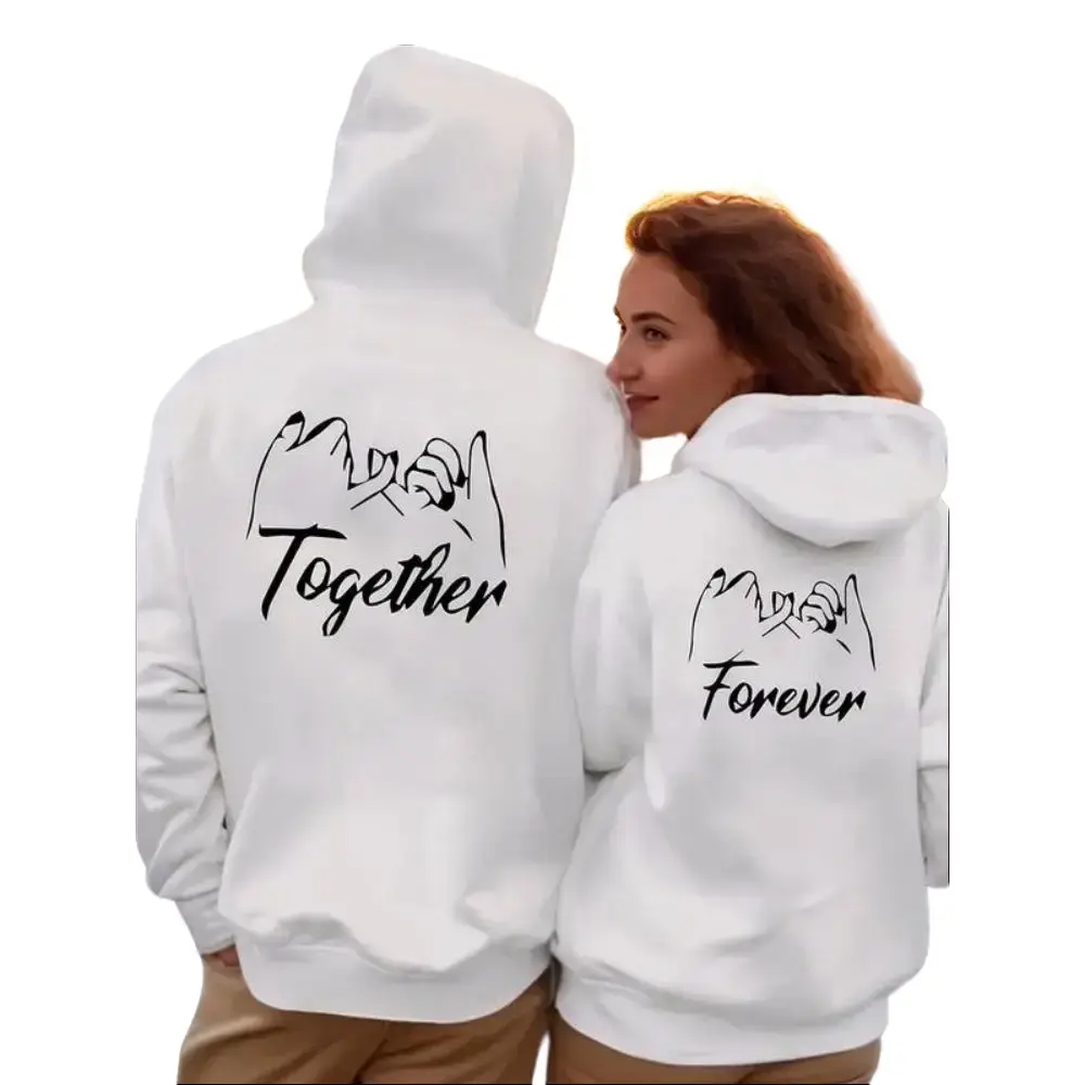 Men's Couple Style "Together" Letter Hook Print Hoodie - Long Sleeve Stylish Pullover Top, Comfortable Blend Material, Casual Outfit Essential, Ideal Anniversary Valentine's Day Gift, Cotton Blend, Graphic Hoodie