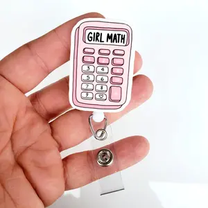 Girl Math Funny Badge Reel, Nurse Counselor Teacher ID Holder, Cute Work Lanyard Badge