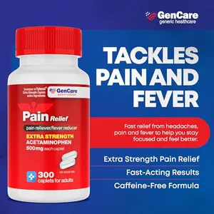 GenCare - Acetaminophen 500mg Extra Strength Pain Reliever - A multi-purpose pain reliever for headaches, sinusitis, arthritis, back pain, muscle aches, toothaches, fever reduction, and migraines.