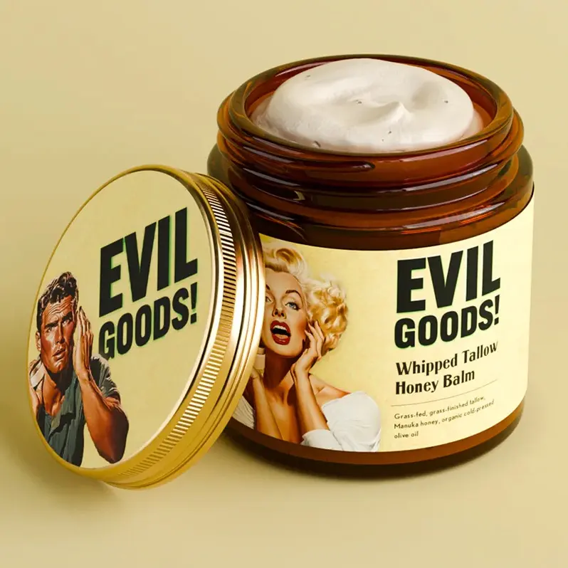 EVILGOODS Whipped Beef Tallow & Manuka Honey Balm Jar - 100% Natural Organic Vitamins-Infused Lotion, Phthalate-Free Chemical-Free Whip Cream, Sensitive Skin Beauty Skincare, Face Care Products & Body Care Tips Essential