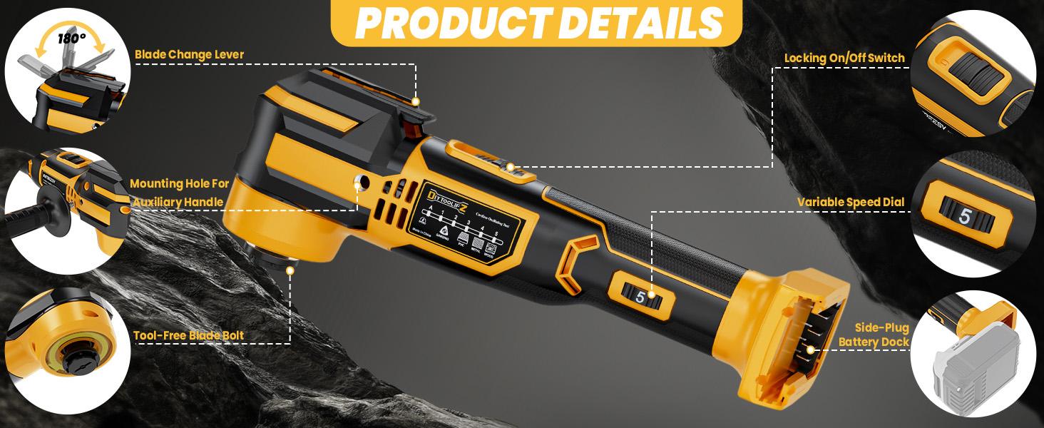 Upgrade Cordless Oscillating Tool Compatible with Dewalt 20V Battery(NO BATTERY!!), Brushless Multi Tool Kit with 6 Speed for Cutting Wood Remove Grout & Sanding,LED Light Upgrade Cordless Oscillating Tool Compatible with Dewalt 20V Battery(NO BATTERY!!), Brushless Multi Tool Kit with 6 Speed for Cutting Wood Remove Grout & Sanding,LED Light