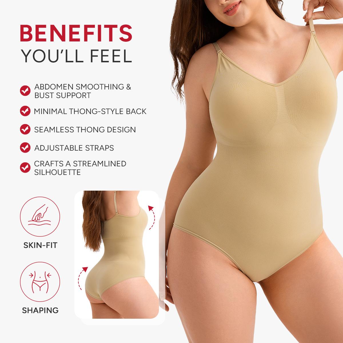 【LIVE】Nebility Women's V-Neck Shapewear Set - Seamless Bodysuit & Camisole, Hip Lift & Tummy Control, Basic Comfort Style High Waisted Shapers Spaghetti Strap