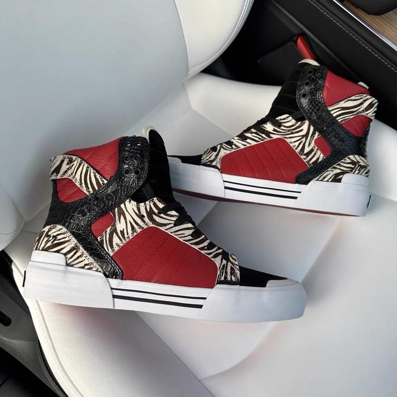 Supra Skytop77 Limited Avenger Black Red Premium Leather Crocodile Horse Hair High Top Sneakers