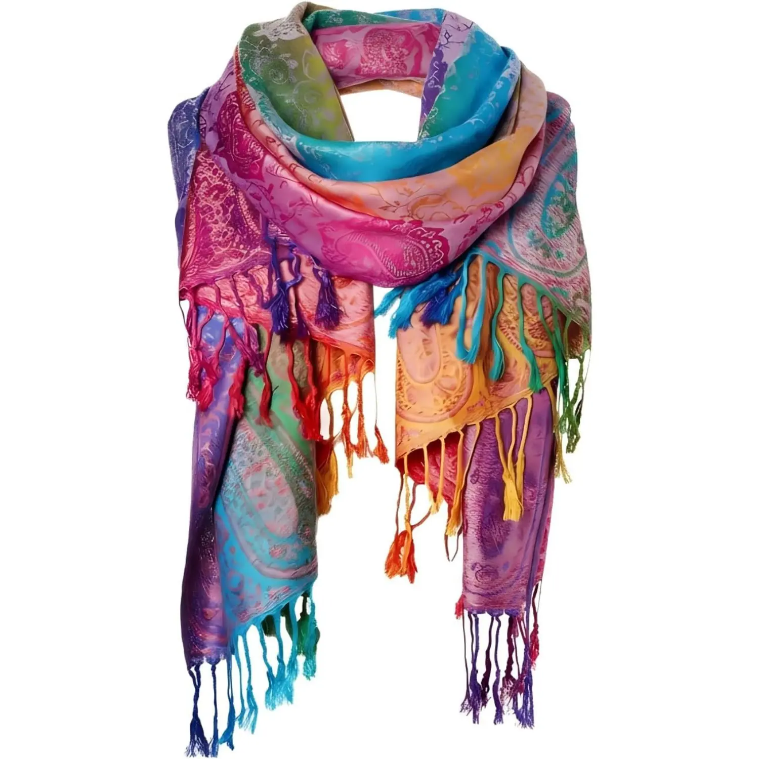 Women's Pashmina Scarf - Lightweight Shawl Wrap for Modest Fashion, Casual Wear, Watercolor Print, Hand Wash Compatible Hijab Accessory