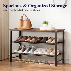 3-Tier Metal Shoe Rack Organizer, Sturdy Shoe Storage Shelf for Entryway Closet Bedroom Space Saving Shoe Stand