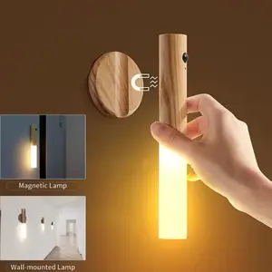 USB Rechargeable Smart Motion Sensor Night Light – Portable Magnetic LED Lamp for Hallway, Staircase, Cabinet, Wall, Home Lighting (White Ash Wood)