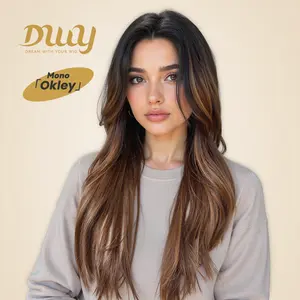 Okley -DWY Mono Lace Front Free Part Long Wavy Rooted Brown with Highlights Glueless Synthetic Wig for Women 24 Inches