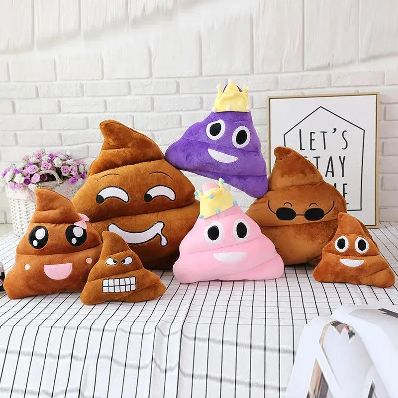 Soft Huggable Novelty Plush Stuffed Pillows, Featuring Funny Angry Pink-Purple Rainbow Color Poop Emoticon Design, Super Soft Fluffy
