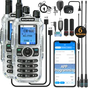 2 Pack BAOFENG GMRS Handheld Ham Radio Long Range GM21 Rechargeable Walkie Talkies with NOAA 999 Channels Two Way Radio for Survival Gear Hunting，Transparent