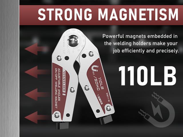 YESWELDER 15-210° Adjustable Angle Welding Magnet with On/Off Switch | 66LBs/110Lbs Holding Power Magnetic Welding Positioner for Soldering, Metal Fabrication & Pipe Installation