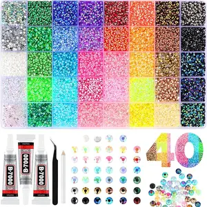 VIBRANT GEMS 32000Pcs Resin Rhinestones with Tweezers for Crafting Multicolor 3mm Bedazzling Crystal with Glue Jewelry DIY Tools for Tumblers Shoes Fabric Nail Art
