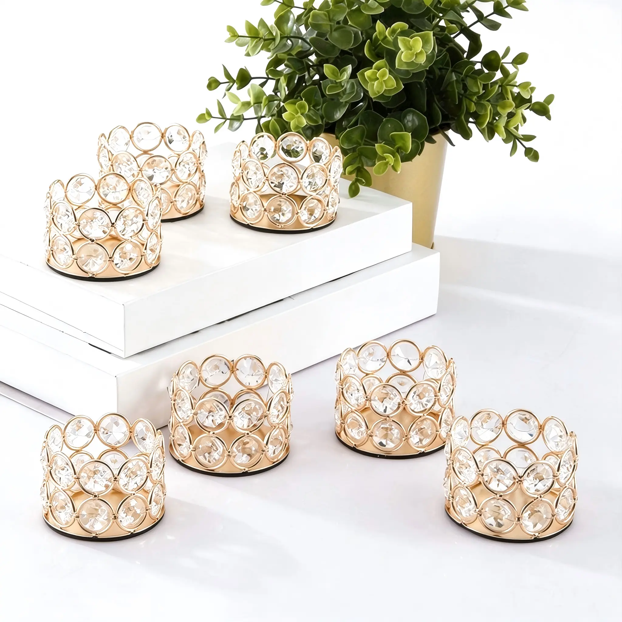 Luxury gold Crystal Tea Light Candle Holders - Home Decor for Wedding Table Centerpieces, Holiday Gifts , Luxury Candleholder