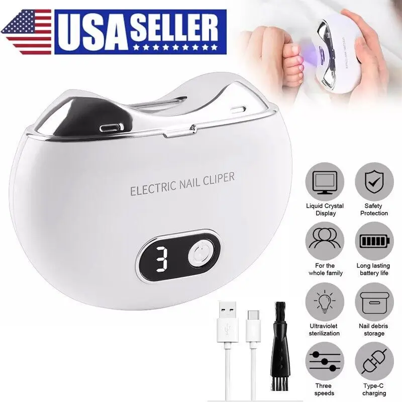 Safety Electric Automatic Nail Clippers - Thick Toenail Cutter for Pedicure, White Hardware Nail Tool