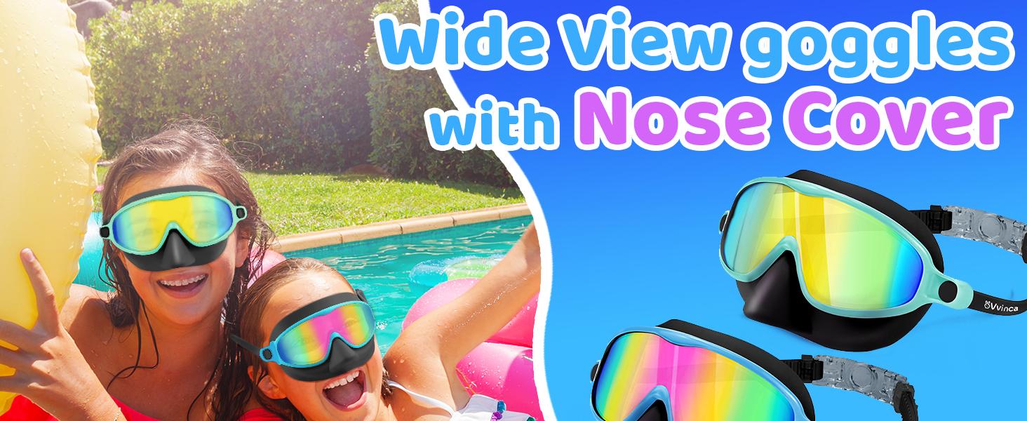 [Spring Shine]Vvinca Kids pool accessories-2 Pcs-Swim-Goggles with Nose Cover,   Wide View Anti Fog UV Anti Shattered Lens for Kids 3-6/6-15