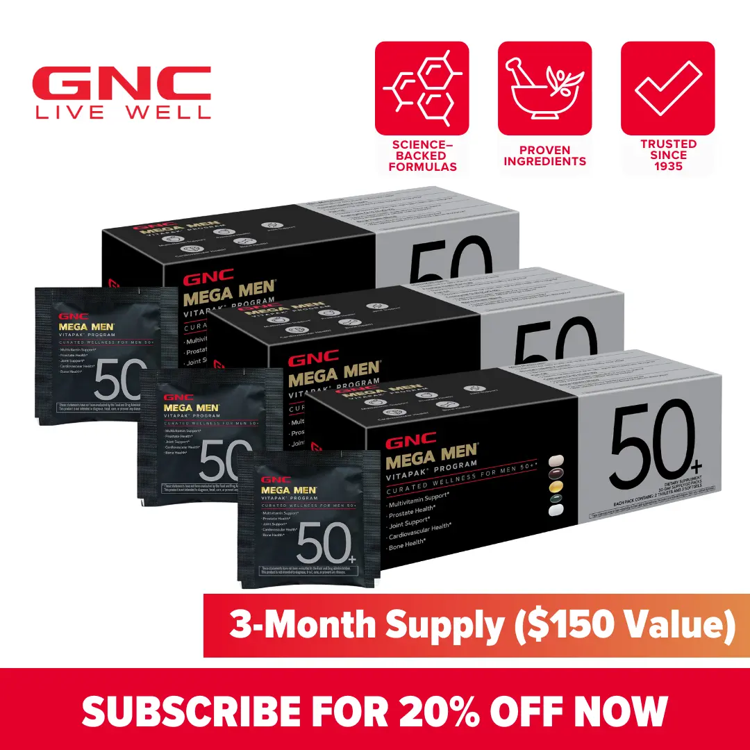 GNC 3-Pack Bundle: man's 50+ Vitapak, Stress & Bone Support, 30 Count, Healthcare, Dietary Supplement, Overall Wellness, Fitness, Jumpstart