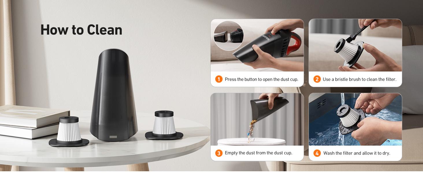 AstroAI Handheld Car Vacuum Cordless with Accessories, Portable Vacuum Cleaner with 12V DC Power, LED Light, Brush, Extended Suction Pipe, Hose, Mini Handheld for Car, Home, Office, and Pet Hair, Red