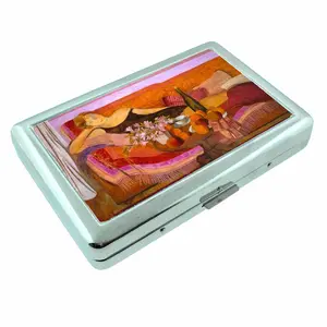 Woman Lounging Art Illustration Metal Case Wallet
