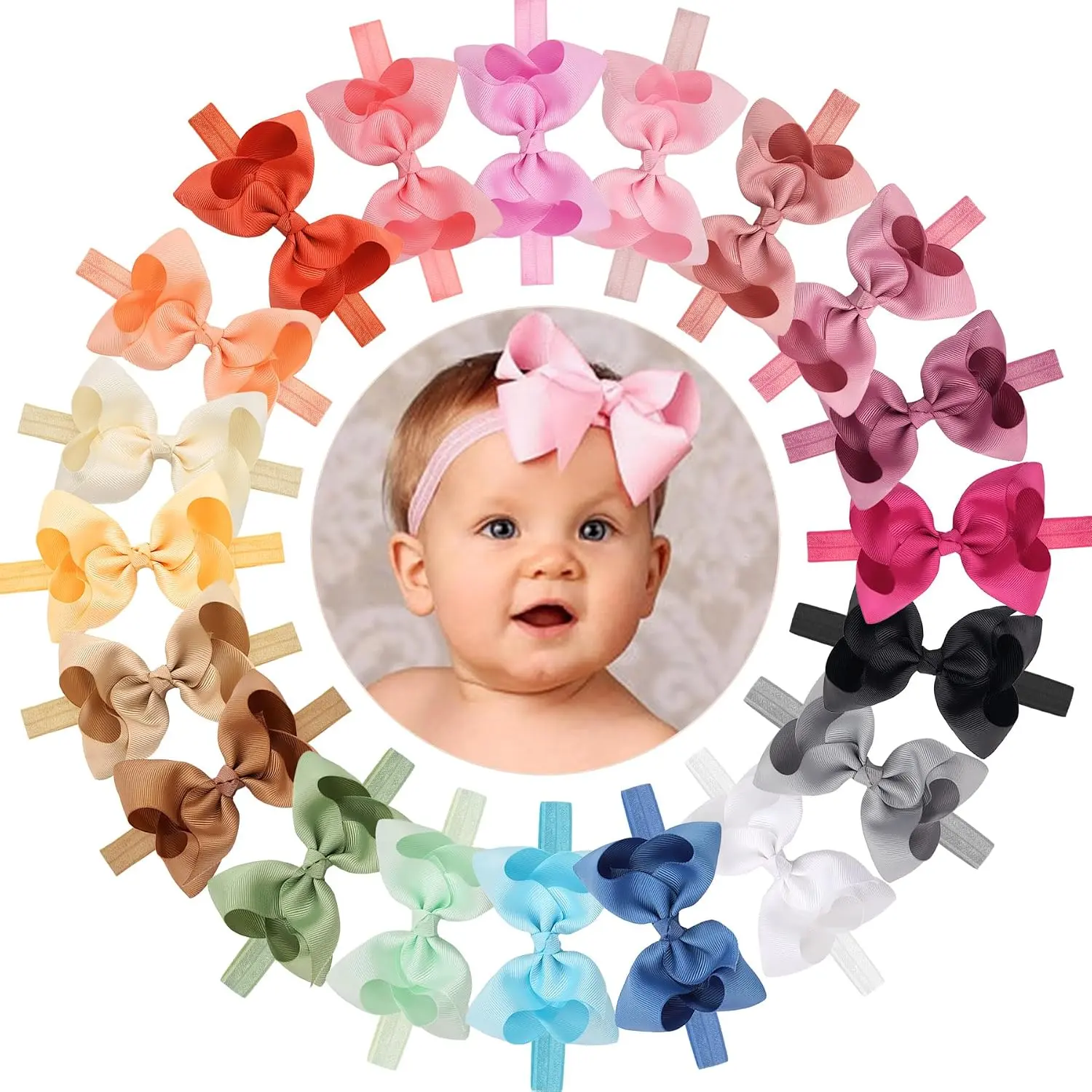 Halloween Fall Gift Pack of 20 Baby Girls Headbands Ribbon 4.5" Hair Bows Headband Big Bow Hair Bands for Toddler