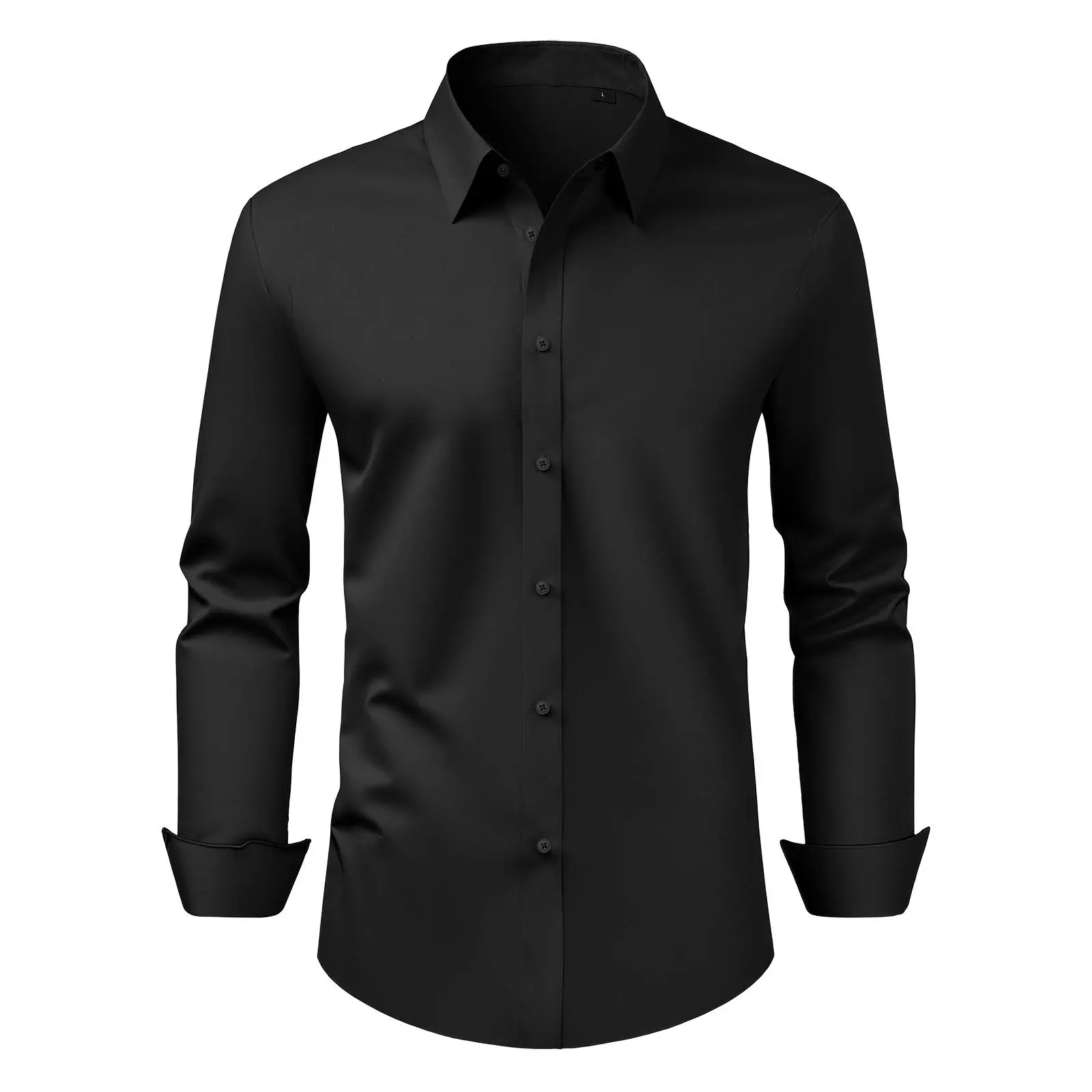 Men's Slim Fit Long Sleeve Button-Up Dress Shirt - Wrinkle-Resistant, Low Iron, Stretch Cotton-Polyester Fabric - Formal Menswear for Work, Business Casual Men’s Clothes
