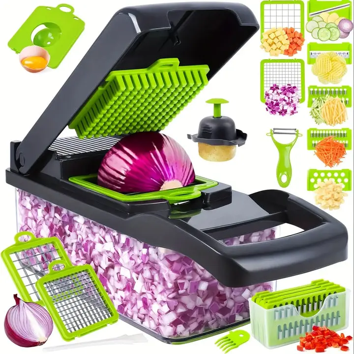 16-Function Multifunctional Plastic Kitchen Slicer Dicer - Veggie Cutter, Vegetable Chopper Dicer, Meat Cutter, Kitchen Accessories with Cutting Blade for Cooks to Achieve Less Hand Work