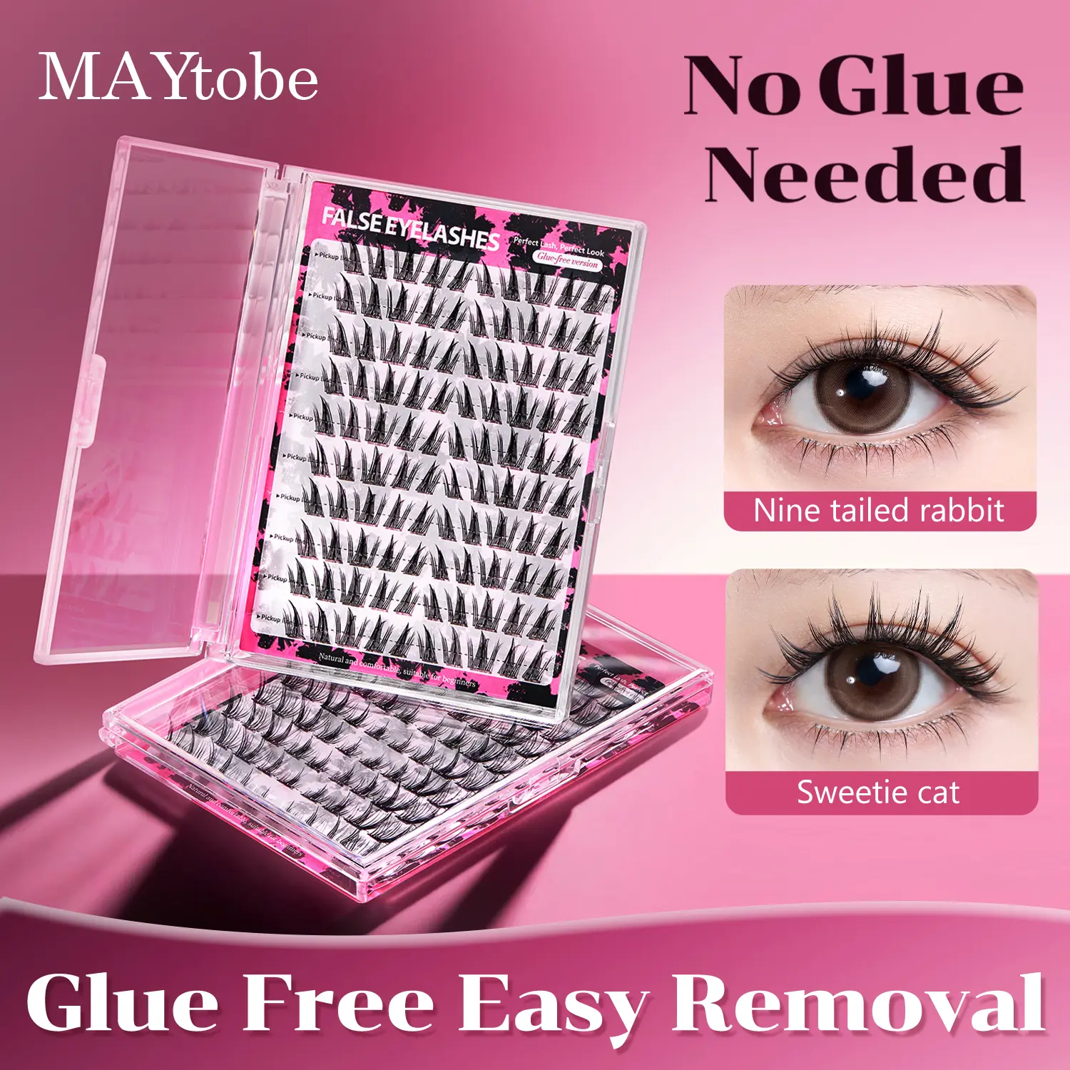 MAYTOBE Glue-Free Lash Clusters, Wispy DIY Eyelash Extensions, Reusable & Lightweight C Curl Lashes for Makeup, 60-100pcs, Eyelashes Clusters