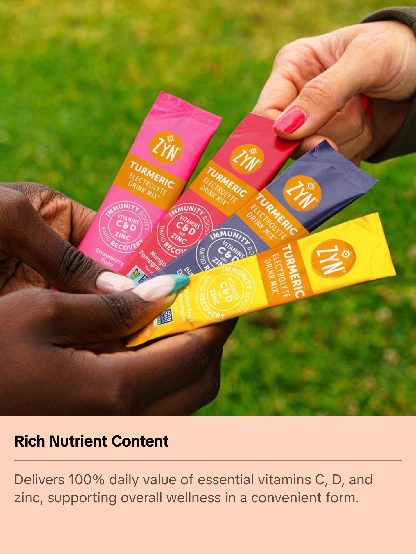 ZYN  Turmeric Electrolyte Drink Mix Hydration Variety Pack, with Turmeric, Vitamin C, Vitamin D, Zinc - Benefits Healthcare Natural