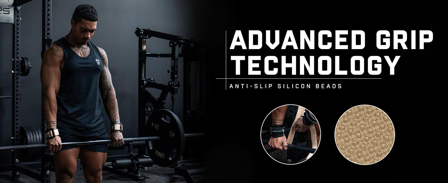 Gymreapers Griplink Lifting Straps with Cushioned Wrist Cuff 14.5" Cotton Strap Anti-Slip Silicone Beads 5mm Steel D-Ring for Free-Weight & Cable Training