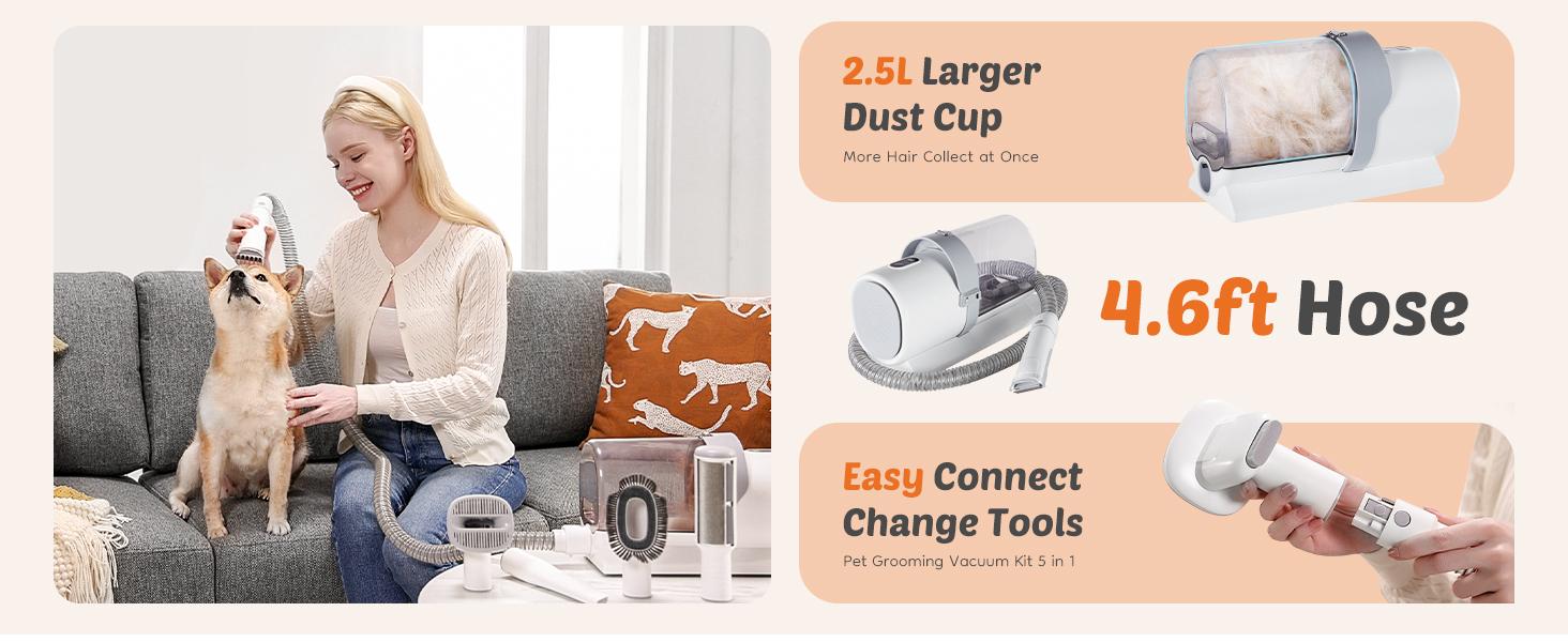 Pet Grooming Vacuum Kit with Cordless Low Noise Dog Clippers, 2.5L Cup, 3 Suction Modes, and 5 Groomer Tools, Hair Trimmer Pet Grooming Vacuum Kit with Cordless Low Noise Dog Clippers, 2.5L Cup, 3 Suction Modes, and 5 Groomer Tools, Hair Trimmer