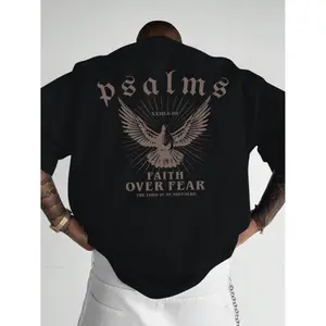 Aesthetic 'Faith Over Fear' Psalm 23 Graphic T-Shirt | Premium 100% Cotton Heavyweight Loose Fit Tee | Retro Christian Dove Faith Apparel for Men & Women | 2026 Religious Gift | Soft Breathable Vintage Black Streetwear Top
