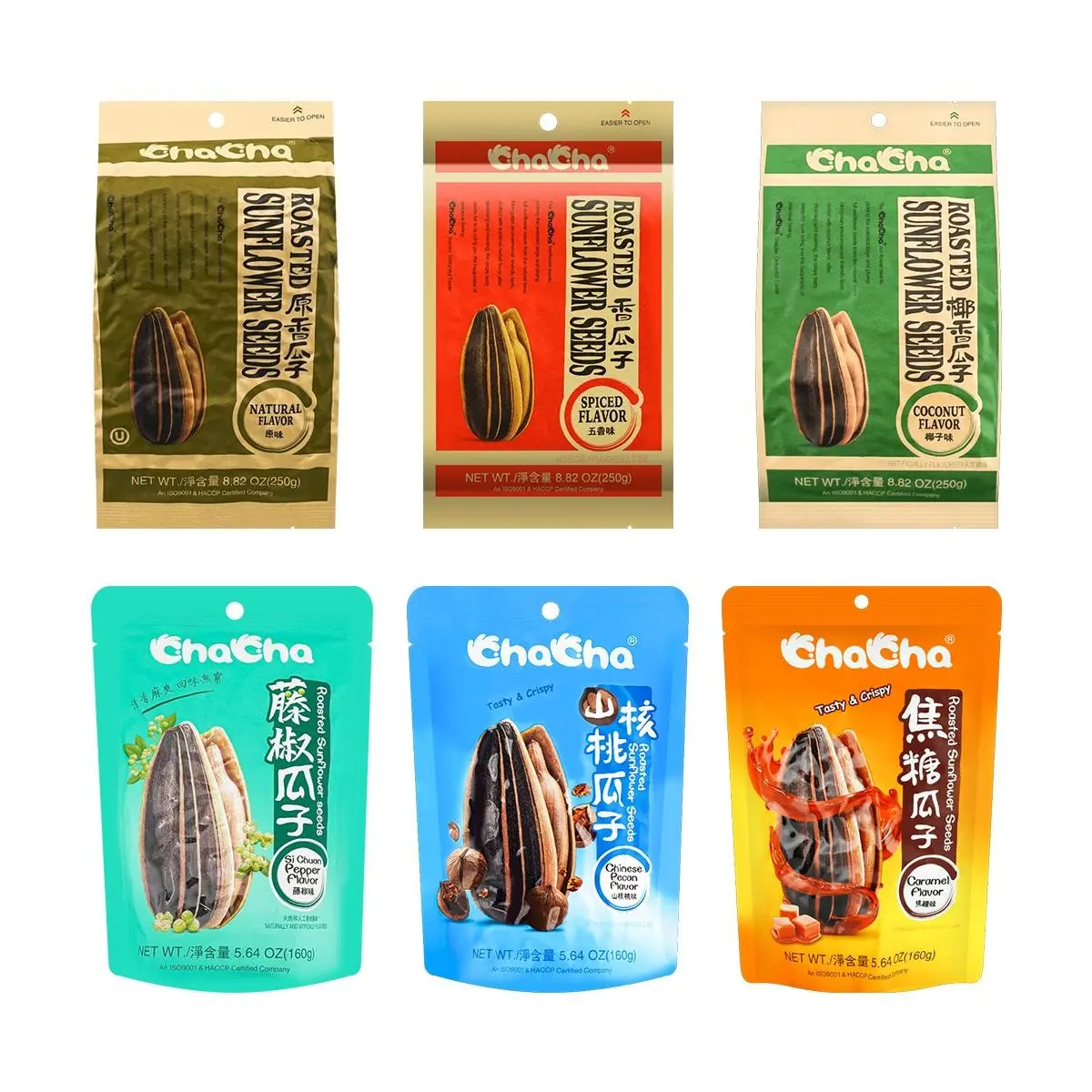 CHACHA Sunflower Seeds Variety Pack - 6 Flavors (Spicy Green Pepper, Five Spice, Pecan, Coconut, Caramel, Original) 1230g