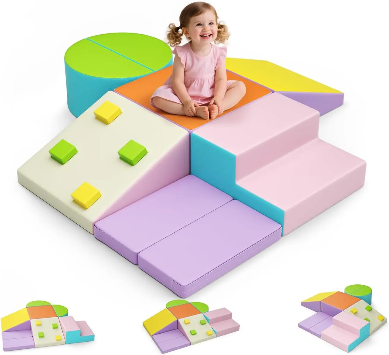 Foam Climbing Blocks for Toddlers 1-3, 7pcs Soft Play Set with Crawling Exploration Toys, Indoor Outdoor Infant Safe Blocks for Baby Gym Toddler Playground